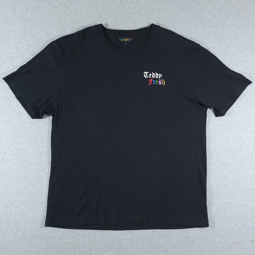 Teddy Fresh Men's 100% Cotton T-Shirt Black Size 3XL Graphic Tee Crew Neck